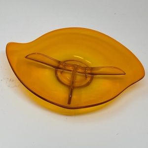 Vintage Retro Orange Glass Divided Dish Hors D'Oeuvres Olives Pickles